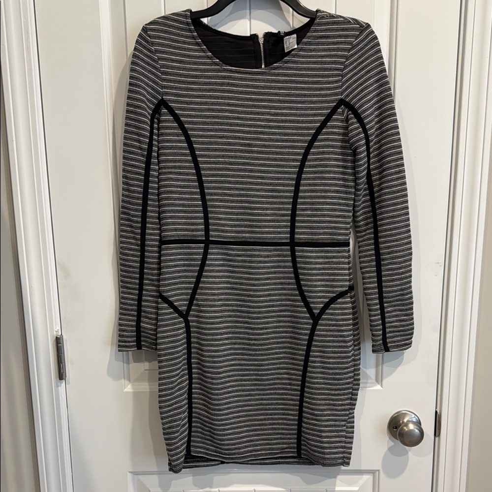 Black and White Striped Long Sleeve Dress